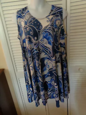 Shoreline Women Blue White Paisley Embroidery Sleeveless Scoop Neck Dress 3XL • $12.99