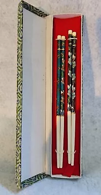 Vintage Cloisonne Chinese Chopsticks Floral Enamel With Box Floral 8  Set Of 2 • $11.87