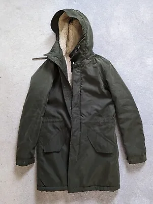 Jack & Jones Parka Jacket Coat Khaki Green Size Small Fleece Lined Hood • £10