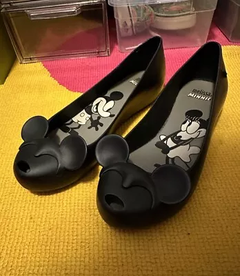 Melissa X Mickey Minnie Mouse Black Flats Shoes Women’s 7 EU 38 Disney Parks • $38