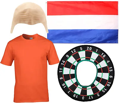 £10.99 • Buy Mens Darts Fancy Dress Costume Van Gerwen Style Bald Cap Dutch Flag T-Shirt