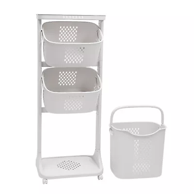 3 Tier Laundry Hamper Basket Sorter Clothes Storage Organizer Shelf Rolling Cart • $63