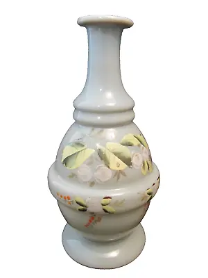 Bristol Glass Vase Hand Painted Flowers Hand Blown Glass Antique Victorian Gray • $10.95