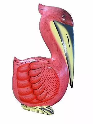 Sitting Pelican Hand Carved Wood Tropical Sculpture Bird Decor • $25