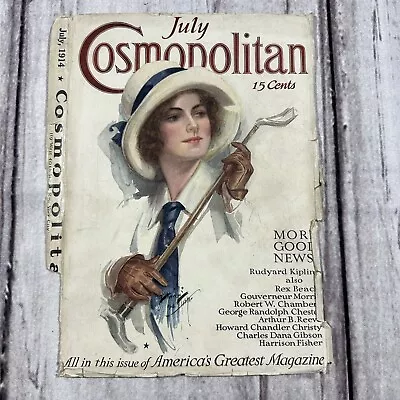 Cosmopolitan Magazine July 1914 *COVER ONLY* RARE Harrison Fisher Horse Riding • $24.95