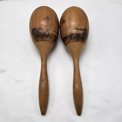 Vintage Wooden Maracas - Approx. 12  - Set Of 2 - Design Nearly Worn Off • $16.95