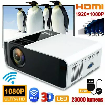 4K 1080P Bluetooth WiFi Mini LED 3D Home Theater Movie Projector 23000 Lumens • $108.29