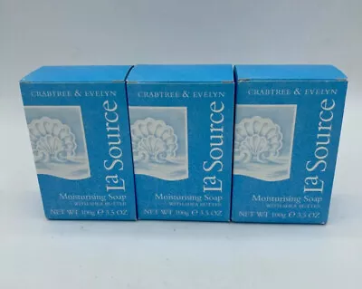 CRABTREE & EVELYN La Source Moisturising Shea Butter Soap 3.5 Oz ~ SET Of 3~ New • £130.12