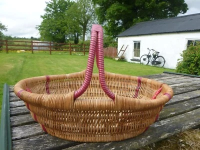 £30 • Buy Vintage Retro Cottagecore Strong Wicker Shopping / Egg Basket Red Plastic Trim