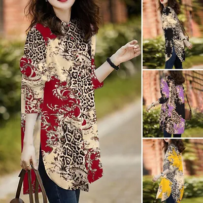 Women Baggy Collar Button Blouse Tunic Top Ladies Long Sleeve Printed Shirt Tee • $32.32