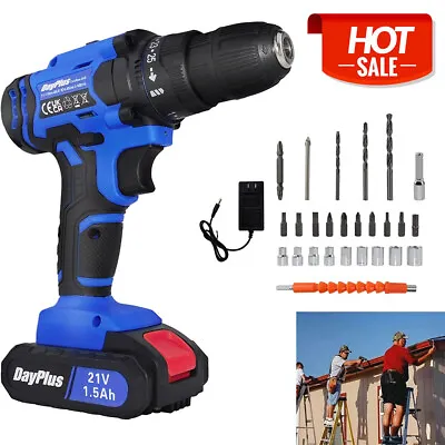 21V Electric Drill 3/8  Power Cordless Screwdriver Driver LED Set With Battery • $35.56