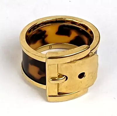 Excellent MICHAEL KORS Yellow Gold Tone Faux Tortoise Buckle Ring Size 8 • $49