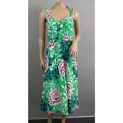 Moulinette Soeurs Anthropologie Dress Women 6 Green Floral 100% Silk Midi  • $39.99