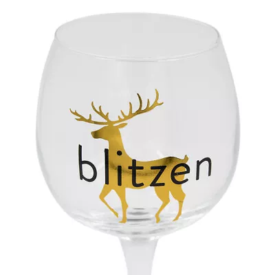 16oz Blitzen Gold Reindeer Wine Glass Christmas Goblet Holiday Hostess Gift • $12.95