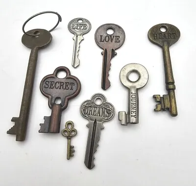 8 PC Antique Vintage Look Inspirational Love Craft Key Lot Pendant Steampunk  • $4.10