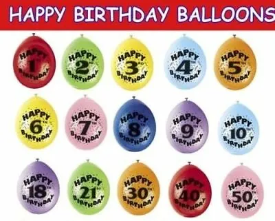 1-50 Mixed Colours. Pack Of 10 Air Filled HAPPY BIRTHDAY Printed Balloons-12” • £2.40
