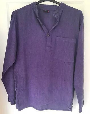 Gringo Purple Pure Cotton Collarless Kurta Nepalese Shirt Top Small Medium • £5.99