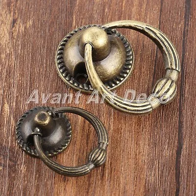 Vintage Bookcase Cabinet Knob Ring Furniture Drawer Wardrobe Door Pull Handle • £2.98