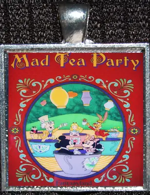 Mickey Minnie Mouse Mad Tea Party Poster Disney Jewelry Silver Necklace Pendant  • $5.99