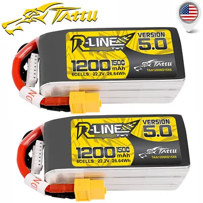 2X Tattu R-Line 5.0 1200mAh 22.2V 150C 6S Lipo Battery XT60 Plug For FPV Racing • $73.14