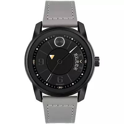 Movado Bold 3600695 Black Dial Grey Leather Strap Trend Verso Men's 42mm Watch • $239