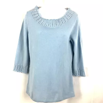 MAINBOCHER CASHMERE SWEATER WOMENS Small BLUE PULLOWER CROCHET TRIM 2 PLY • $4