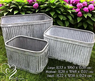 Set Of 3 Vintage Style Galvanised Rectangular Metal Planters Troughs • £99.99