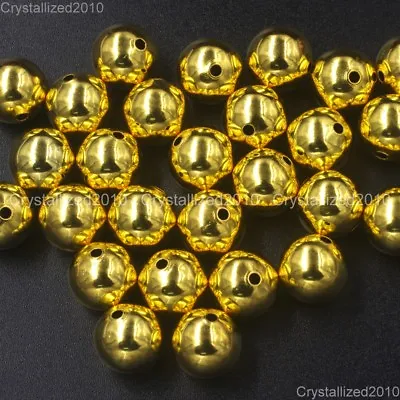 50pcs Gold Plated Over Copper Round Beads 4mm 6mm 8mm 10mm 12mm 14mm 16mm • £3.40