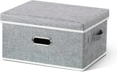 Fabric Storage Box With Lid Grey Collapsible Storage Organizer 37 * 27 * 20 CM • £12.70