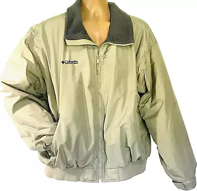 Columbia XL Jacket Bomber Fleece Lined Windbreaker Golf Zipper Tan Beige Men Ski • $24.79