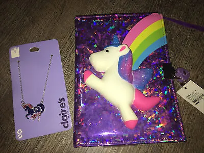 $43.03 • Buy Claire’s Squishy Rainbow Unicorn Slow Rise Diary Key Necklace Jewelry Lot