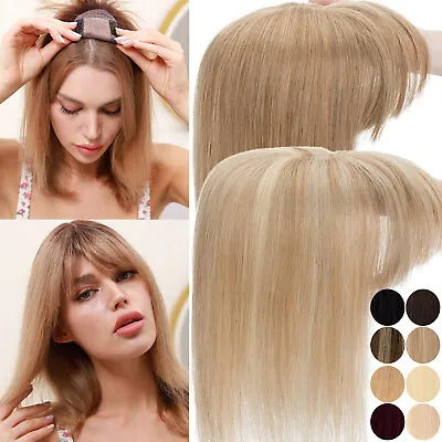 New 100% Real Human Hair Women Topper Toupee Clip In Hairpiece Silk Base Top Wig • £65.49