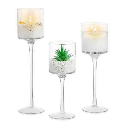 £14.99 • Buy Luxury 3 Set Tall Glass Large Candle Holders Centrepiece Tea Light Wedding Decor