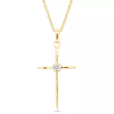 Diamond Cross Pendant 14K Yellow Gold Estate Vintage Natural Diamond Round Cut • $202.39