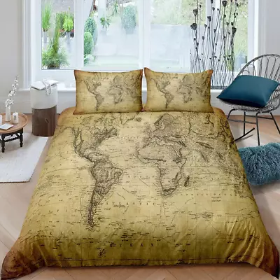 Map Duvet Cover Full Size Hand Drawn Old World Map Vintage Comforter Cover Set W • $74.96