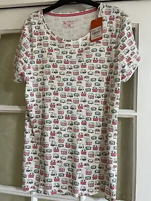 NEW - Ladies 100% Cotton Caravan Glamping Camping T Shirt - Size 16  • £4.99