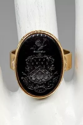$1450 • Buy Antique Victorian 1880s 10ct ONYX WAX SEAL BISHOPS 14k Yellow Gold Band Ring 8g