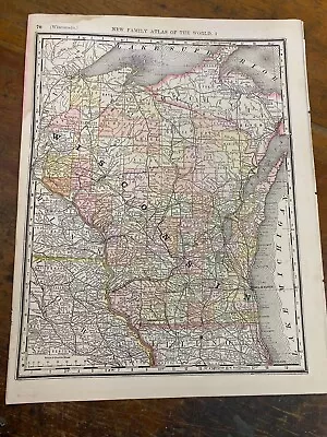 1890 Colored County Wisconsin Map W/ Michigan On Reverse 14 1/8  X 10 7/8  • $17.10