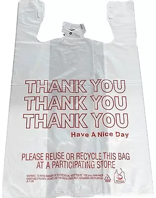 Bags 1/6 Large 21 X 6.5 X 11.5  WHITE THANK YOU T-Shirt Plastic  Shopping Bags • $8.98