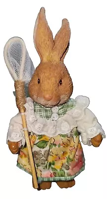 VTG Resin Bunny Rabbit Figurine Articulated Dress Butterfly Net Resin Easter  • $18.99