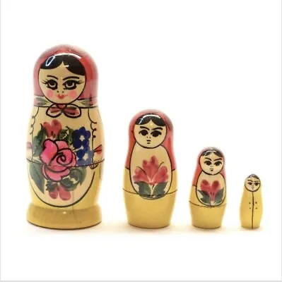 Russian Wood Dolls Matryoshka Babushka Stacking Nesting Set Vintage 3.5  H • $9.73