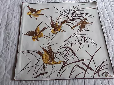 5 Vintage Vera Ivory Brown Yellow Birds & Reeds 16  Cotton Linen Napkins XLNT • $18