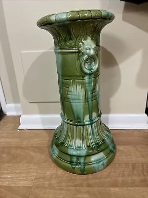 McCoy Green Onyx Majolica 1914 Pottery Lion Tall Jardiniere Pedestal No. 1160 • $487.50