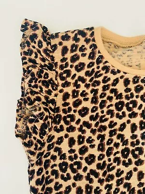 Girls Next T-shirt Shorts 2 Piece Set Outfit Cotton Summer Frilly Leopard Black  • £6.95