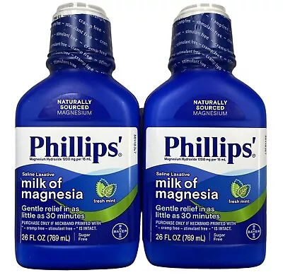 Phillips Milk Of Magnesia MINT 26oz Constipation ( 2 Pack ) BIG BOTTLES ^ • $33.89