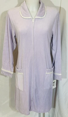 £40.62 • Buy Eileen West Zip Front Velour Robe Lavender Knee Length Long Sleeve SZ S NWT