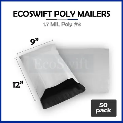 50 9 X 12 EcoSwift White Poly Mailers Shipping Envelopes Self Seal Bags 1.7 MIL • $6.19