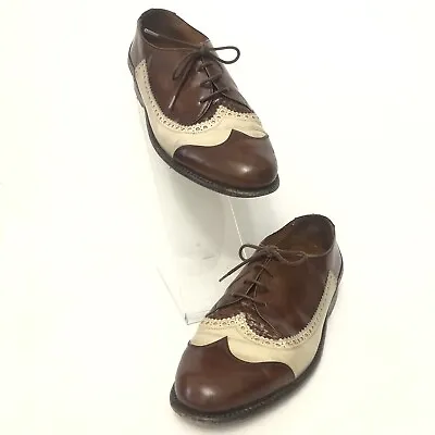 R. Martegani Boutique Line Pebbled Leather Two Tone Cream & Brown Cap Toe 9 D • $49.99