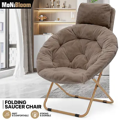 Foldable Saucer Moon Lazy Chair Comfy Faux Fur Lounge Seat W/Removable Headrest • $72.99