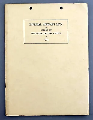 Imperial Airways Report Of The Annual General Meeting 1932 Route Map Flying Boat • £199.95